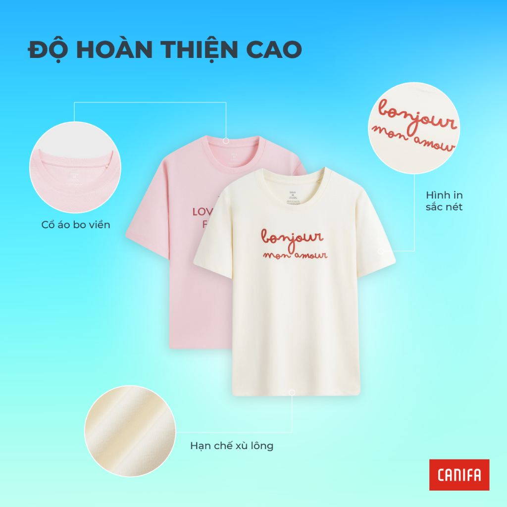 Áo phông nữ CANIFA áo phông cộc tay cổ tròn in họa tiết chất cotton mềm mại PS26 6TS26S005