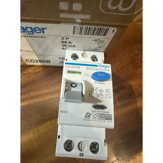 CD280B-Cầu dao chống dòng rò, chống giật Hager (RCCB) 2 cực 80A- 30mA