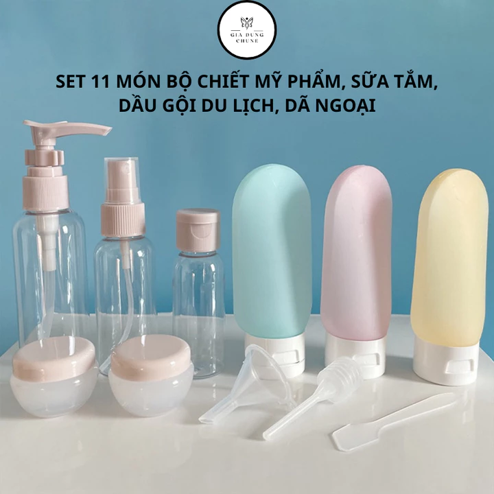Set 11 Bộ Chiết Mỹ Phẩm Lọ Chiết Mĩ Phẩm Mini Du Lịch Kèm Túi Zip - Bộ Chiết Mỹ Phẩm 11 Chi Tiết