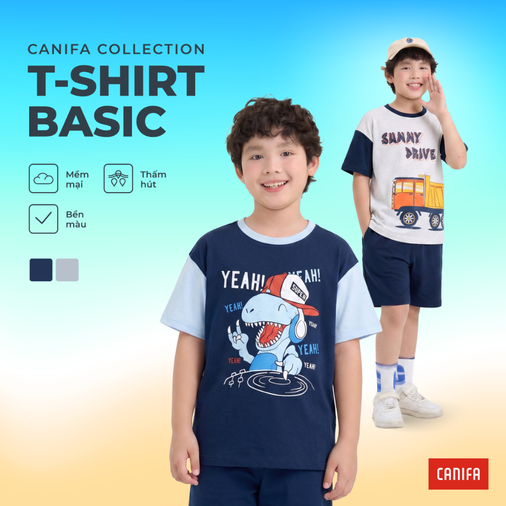 Áo phông bé trai CANIFA áo thun cotton USA cộc tay có hình in đạt tiêu chuẩn OEKO-TEX 2TS26S011