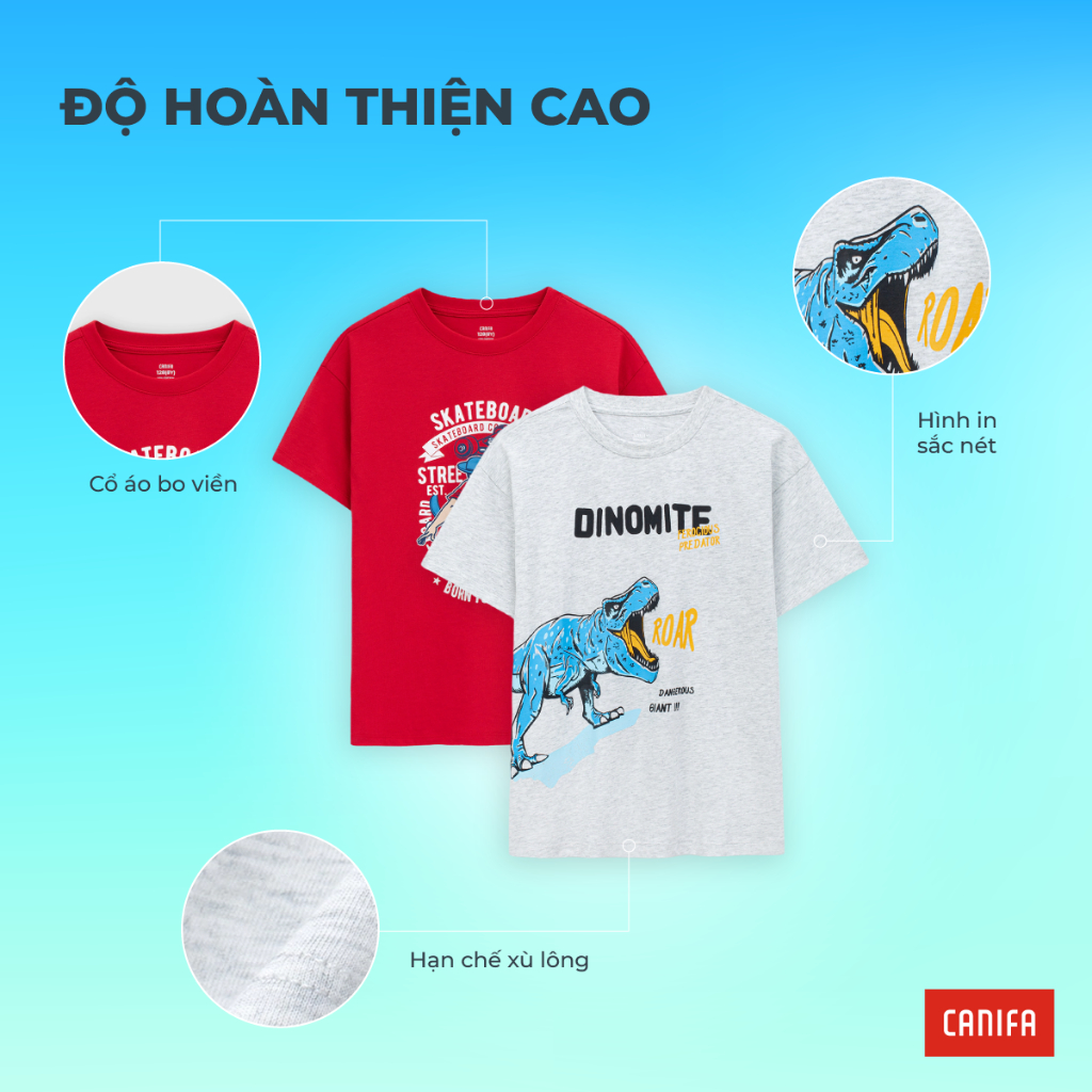 Áo phông ngắn tay bé trai CANIFA chất cotton USA mềm mịn thấm hút có hình in chuẩn OEKO-TEX 2TS26S010