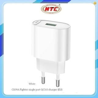 Cốc sạc nhanh Hoco C109A chân tròn, cổng USB-A QC3.0 18W (Trắng)