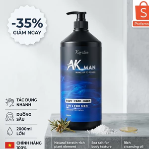 3 in 1 Dầu Gội - Sữa Tắm - Rửa Mặt AK MAN (2000ml) - Tắm Gội Rửa Mặt Tiện Lợi, Hương Nước Hoa