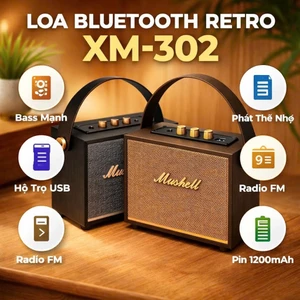 Loa gỗ Bluetooth XM-302 retro cao cấp bass sâu kết nối đa năng FM USB 1200mAh sạc nhanh Type-C