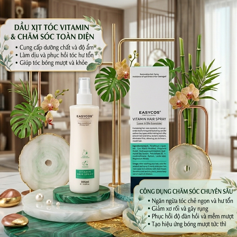 Xịt Dưỡng Tóc Easycos Vitamin Hair Spray 305ml. Chăm sóc tóc, phục hồi hư tổn.