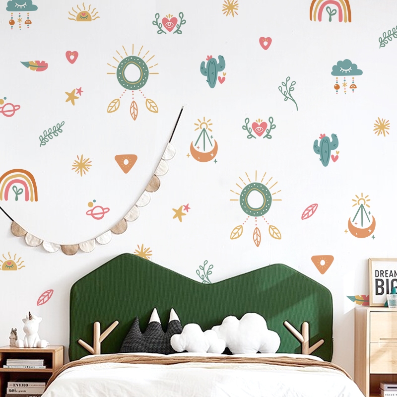 [Nhiều Mẫu Bộ 5] Decal Dán Tường Họa Tiết Hoa Lá Cầu Vồng Đáng Yêu Có Keo Sẵn - Trang Trí Nhà Cửa