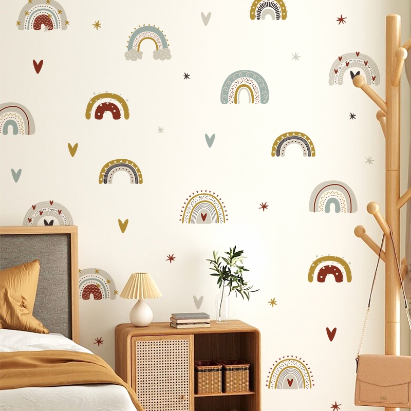 [Nhiều Mẫu Bộ 5] Decal Dán Tường Họa Tiết Hoa Lá Cầu Vồng Đáng Yêu Có Keo Sẵn - Trang Trí Nhà Cửa
