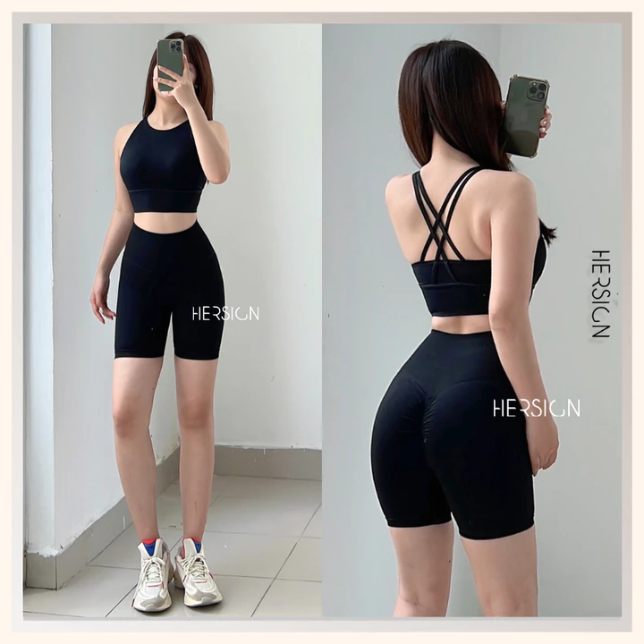 HERSIGN Set đồ tập gym nữ đùi Bộ đồ thể thao nữ mịn mát mùa hè Đồ tập yoga nữ ngắn SMIXB21N35A BST HERSIGN Bare Form