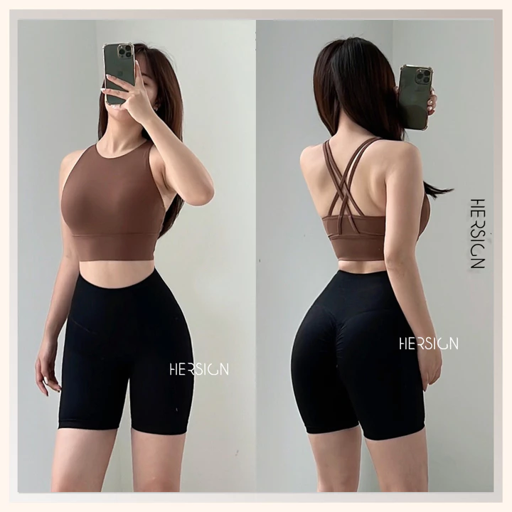 HERSIGN Set đồ tập gym nữ đùi Bộ đồ thể thao nữ mịn mát mùa hè Đồ tập yoga nữ ngắn SMIXB21N35A BST HERSIGN Bare Form