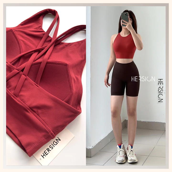 HERSIGN Set đồ tập gym nữ đùi Bộ đồ thể thao nữ mịn mát mùa hè Đồ tập yoga nữ ngắn SMIXB21N35A BST HERSIGN Bare Form