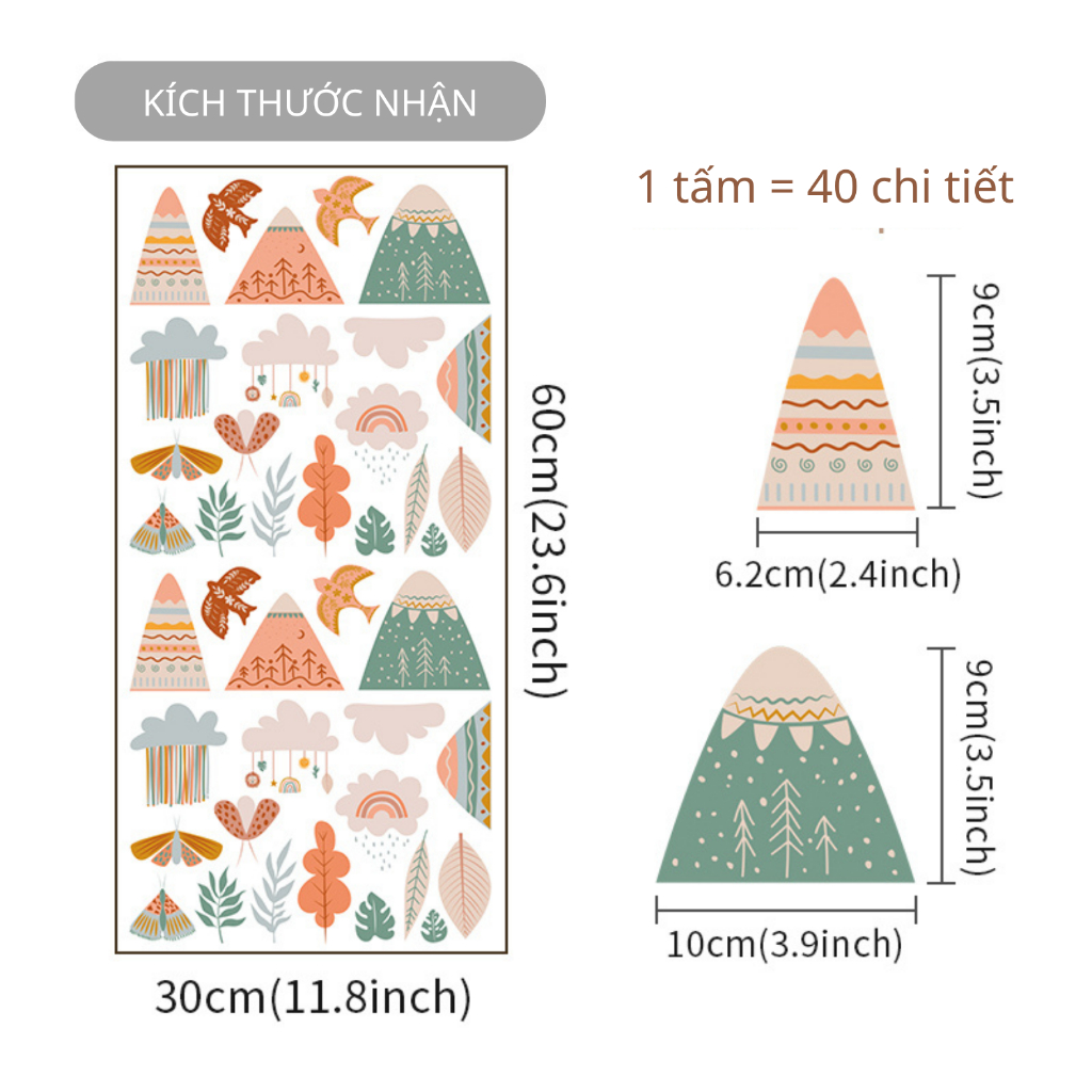 Sticker Decal Dán Tường Mẫu Boho 3 Có Keo Sẵn - Trang Trí Cửa Kính - Decor Quán Cafe - Phòng Ngủ