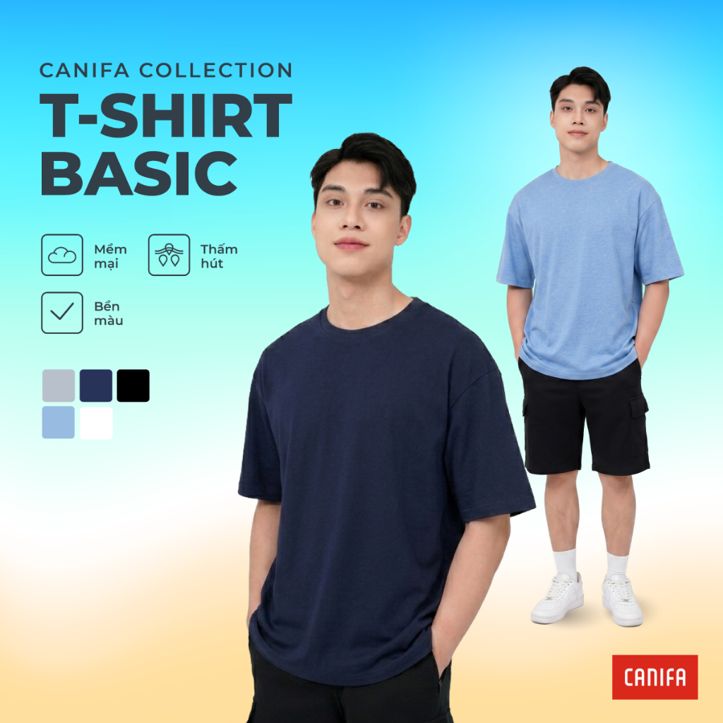 Áo phông nam CANIFA chất liệu cotton USA mềm mại thoáng khí cổ tròn tay cộc form regular 8TS26S008