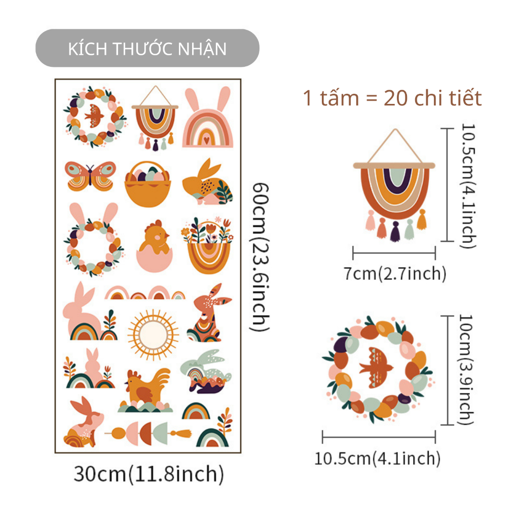 Sticker Decal Dán Tường Mẫu Boho 5 Có Keo Sẵn - Trang Trí Cửa Kính - Decor Quán Cafe - Phòng Ngủ