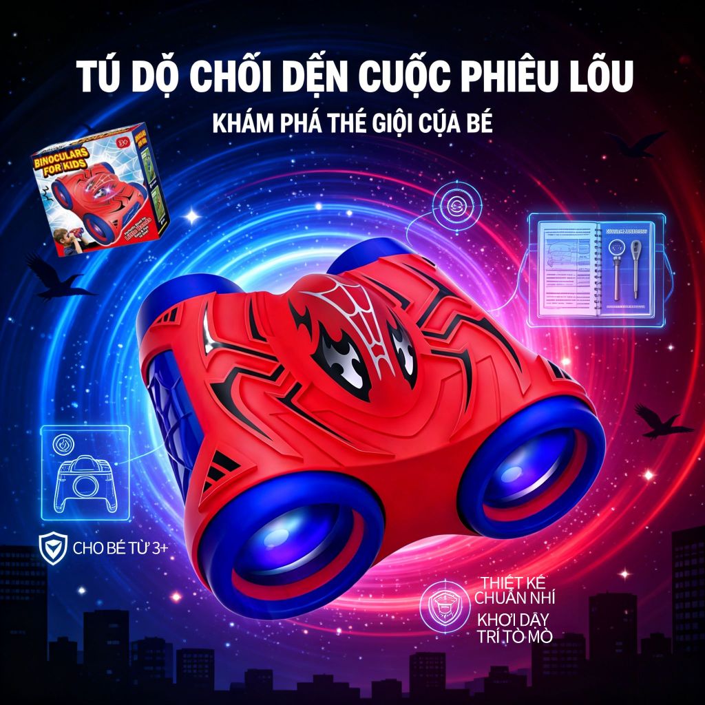 Ống nhòm đồ chơi cho bé, Nhiều chủ đề (Nhện, Khủng long, Kỳ lân) - Kích thích khám phá thiên nhiên, Chất liệu an toàn