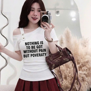 Áo Thun Ôm Dáng Lệch Vai In Chữ Cá Tính