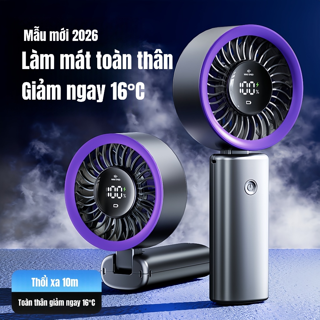 【100 cấp gió mát】Quạt cầm tay mẫu mới 2026, mini siêu êm, pin bền lâu, nhỏ gọn mang theo tiện lợi