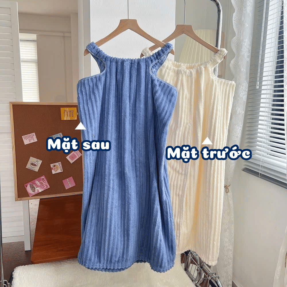 Váy Choàng Tắm Nữ Siêu Thấm Hút, Đầm Tắm Sợi Bông Cao Cấp Mềm Mại, Nhanh Khô, Mặc Sau Khi Tắm