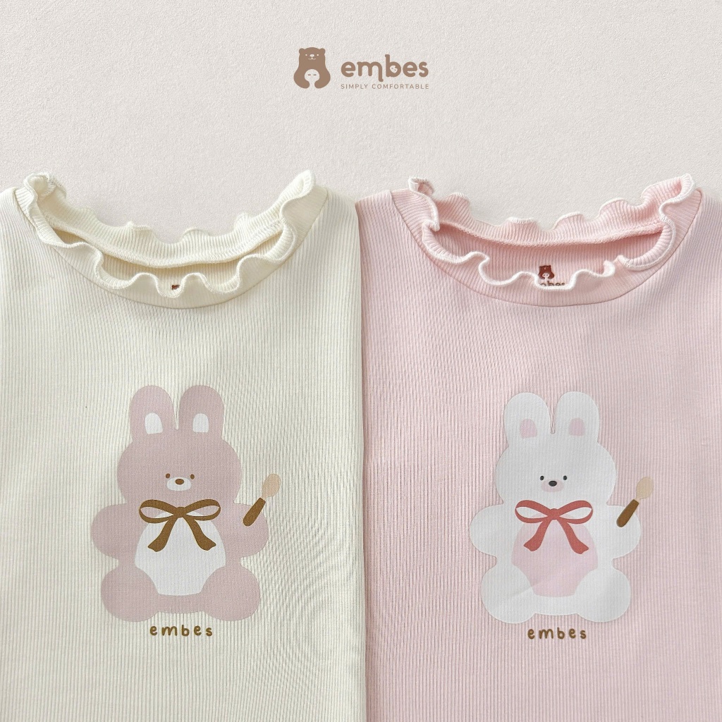 Bộ Cộc Bé Gái Embes, Bộ Cộc Tay Họa Tiết Hình In Viền Bèo Chất Mềm Mát Cho Bé Gái Size Từ 8-17Kg