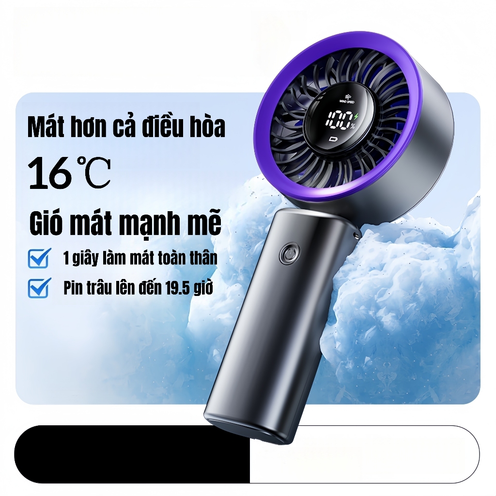 【100 cấp gió mát】Quạt cầm tay mẫu mới 2026, mini siêu êm, pin bền lâu, nhỏ gọn mang theo tiện lợi