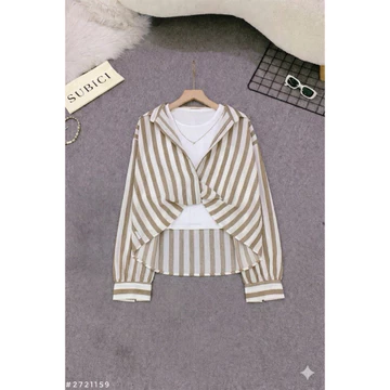 (KÈM ÁO TRONG) Áo sơ mi nữ sọc phối áo trong – áo croptop tay dài form rộng, chất voan mỏng nhẹ, thời trang Hàn Quốc