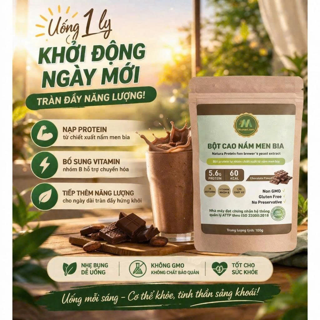 Bột nấm men bia hương Socola 100g - thực phẩm chay lành mạnh, hương vị dịu nhẹ M-Yeast