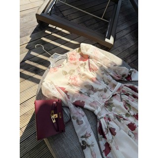 DAY CLOTHING-Váy hoa nhí dáng dài tay bồng phối ren chân cực xinh outfit đi làm đi chơi sang trọng