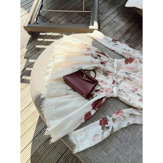 DAY CLOTHING-Váy hoa nhí dáng dài tay bồng phối ren chân cực xinh outfit đi làm đi chơi sang trọng