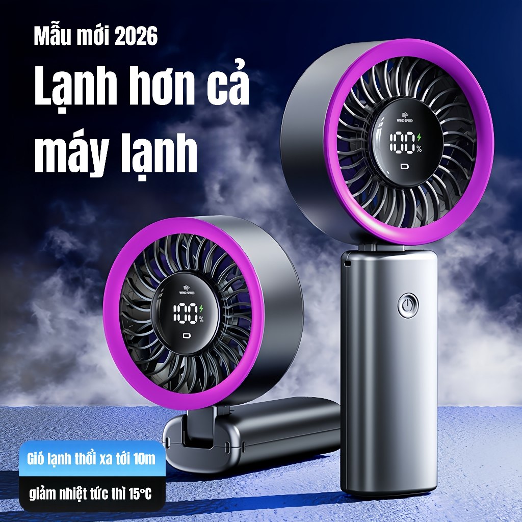 【100 cấp gió mát】Quạt cầm tay mẫu mới 2026, mini siêu êm, pin bền lâu, nhỏ gọn mang theo tiện lợi