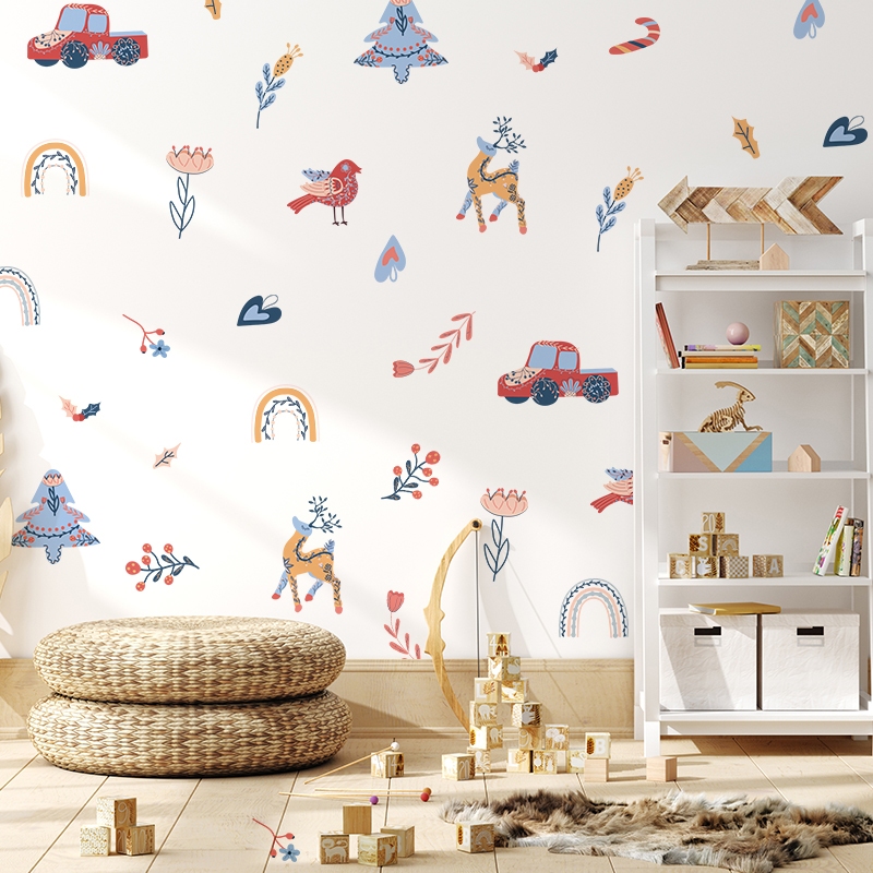 [Nhiều Mẫu Bộ 6] Decal Dán Tường Họa Tiết Hoa Lá Động Vật Đáng Yêu Có Keo Sẵn - Trang Trí Phòng Bé