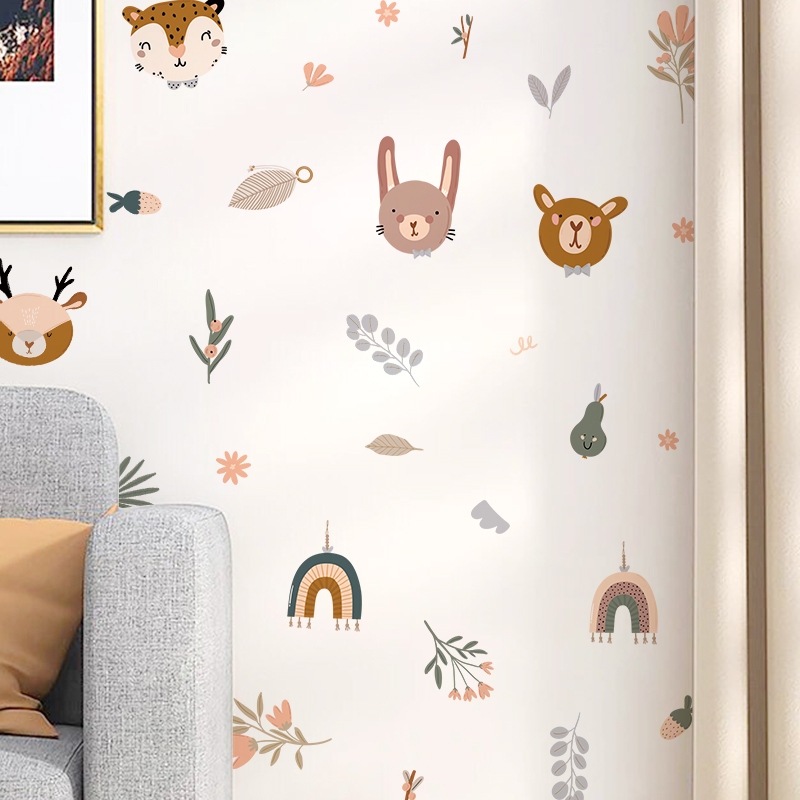 [Nhiều Mẫu Bộ 6] Decal Dán Tường Họa Tiết Hoa Lá Động Vật Đáng Yêu Có Keo Sẵn - Trang Trí Phòng Bé