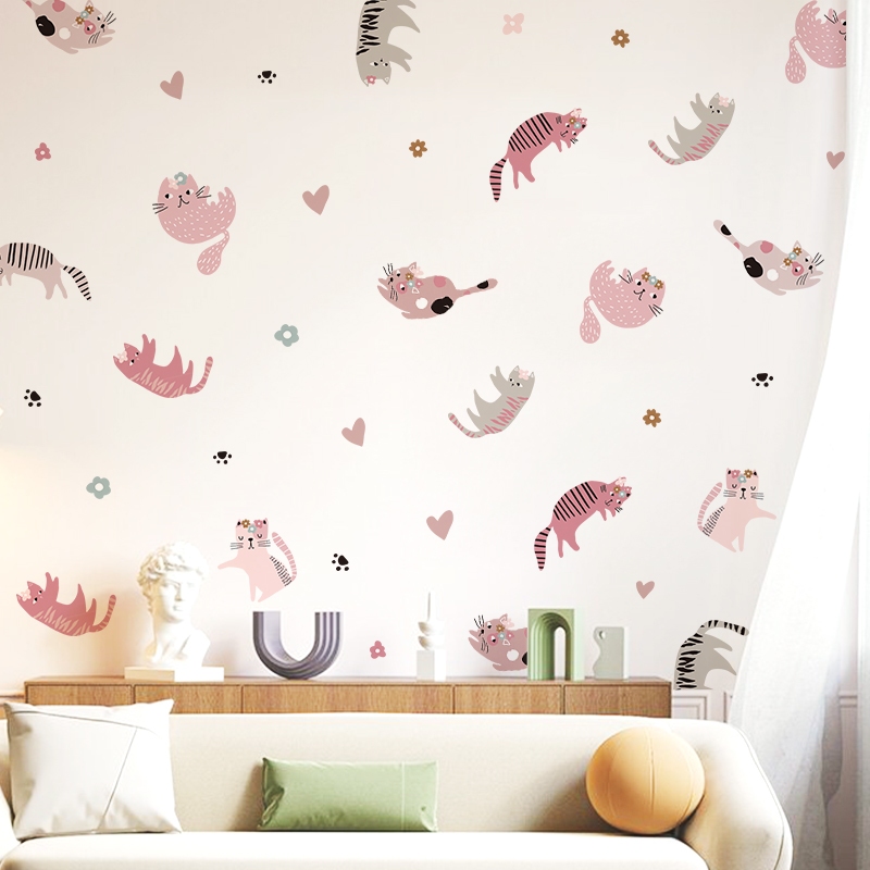 Sticker Decal Dán Tường Mẫu Mèo Hồng Có Keo Sẵn - Trang Trí Cửa Kính - Decor Quán Cafe - Phòng Ngủ