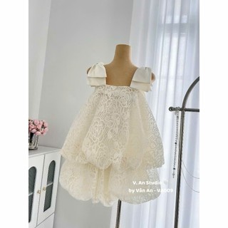 Set Bộ Đồ Nữ Ren Hoa Áo 2 Dây Phối Nơ Vai TO Bí Phồng Gấu Mix Chân Váy Bí Dáng Ngắn