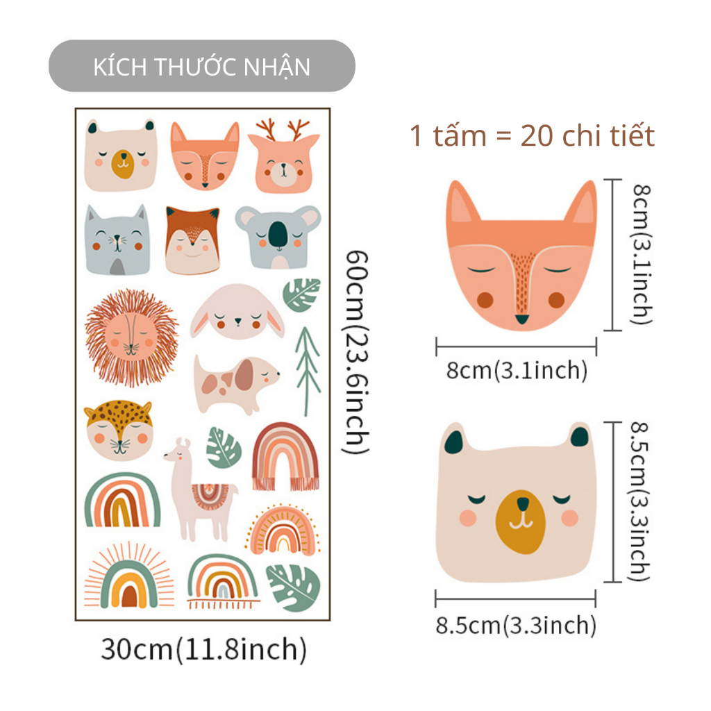 Sticker Decal Dán Tường Mẫu Động Vật 15 Có Keo Sẵn - Trang Trí Cửa Kính - Decor Phòng Ngủ