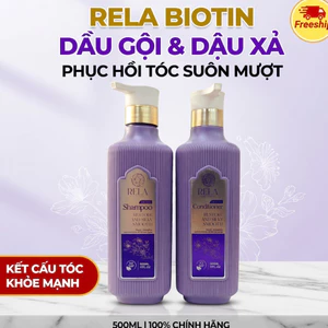 Combo Dầu Gội Xả RELA Biotin 500ml – Dưỡng Tóc Mềm Mượt, Phục Hồi Tóc Khô Xơ, Chăm Sóc Tóc Hư Tổn