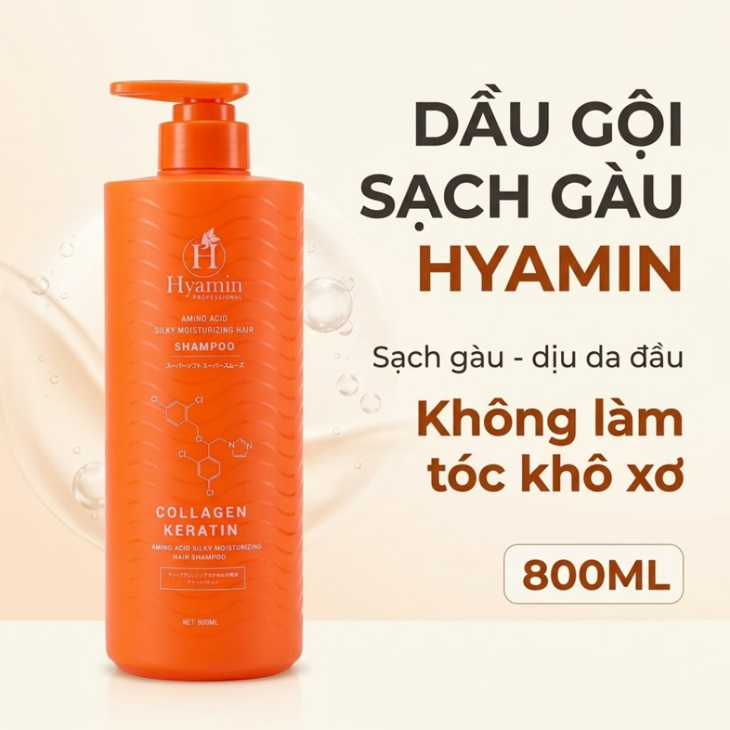 Dầu gội Sạch Gàu Hyamin 800ml - Bảo hành khô tóc sau 10 ngày gội, Sạch Gàu Giảm Ngứa, Không khô bết tóc, Mùi Dễ Chịu