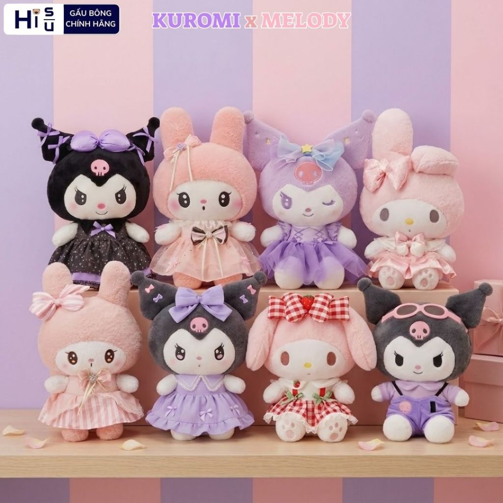 Gấu Bông Kuromi & My Melody Mặc Váy Nhiều Mẫu Cao Cấp, Thú Nhồi Bông Kurumi Dễ Thương Làm Quà Tặng Sinh Nhật Cho Bé