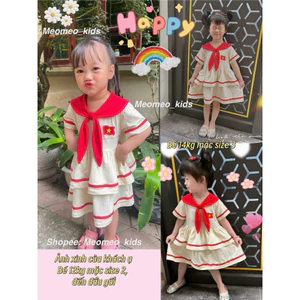 Váy cờ đỏ sao vàng tổ quốc cotton 4c co dãn hút mồ hôi váy bé gái 30/4 2/9 VN meomeo_kids
