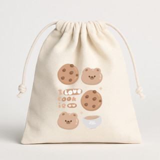 Túi vải mộc, túi canvas có dây rút màu kem size lớn Cute Bear đựng quần áo, phụ kiện tiện lợi - tuio2022