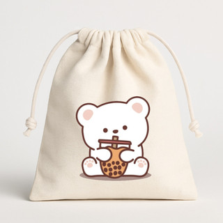 Túi vải mộc, túi canvas có dây rút màu kem size lớn Cute Bear đựng quần áo, phụ kiện tiện lợi - tuio2022