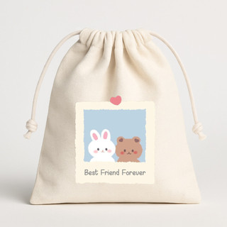 Túi vải mộc, túi canvas có dây rút màu kem size lớn Cute Bear đựng quần áo, phụ kiện tiện lợi - tuio2022