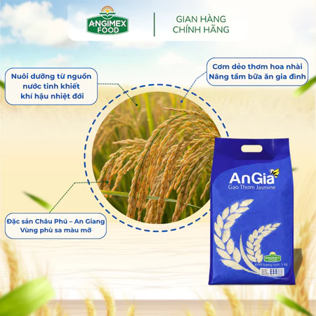 Gạo Jasmine An Gia Angimex Mềm Tơi Thơm Thanh Tự Nhiên – Túi 5kg