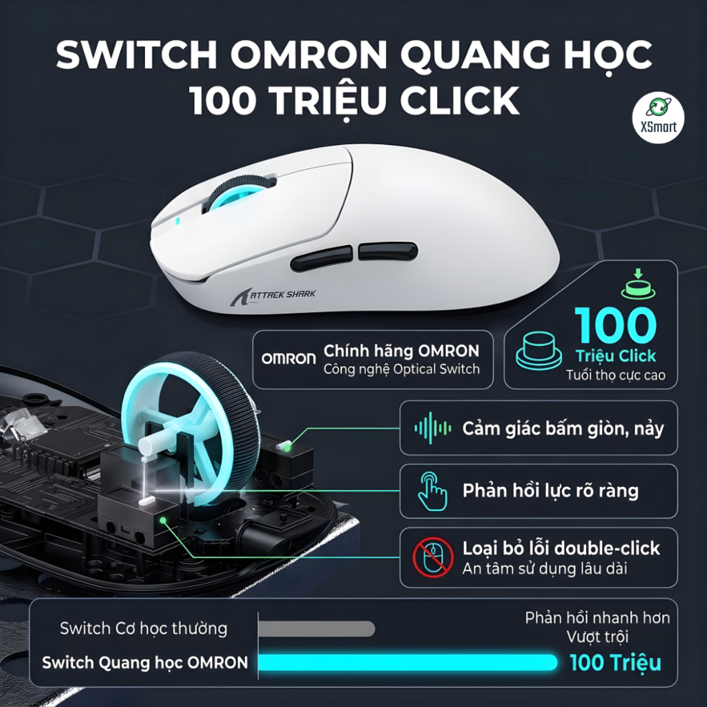Chuột Không Dây Gaming Attack Shark X8 Ultimate Cảm Biến PAW3950MAX, Pin Sạc, Dongle 8K, App Macro | BigBuy360 - bigbuy360.vn
