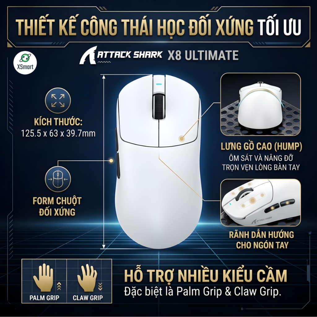 Chuột Không Dây Gaming Attack Shark X8 Ultimate Cảm Biến PAW3950MAX, Pin Sạc, Dongle 8K, App Macro | BigBuy360 - bigbuy360.vn