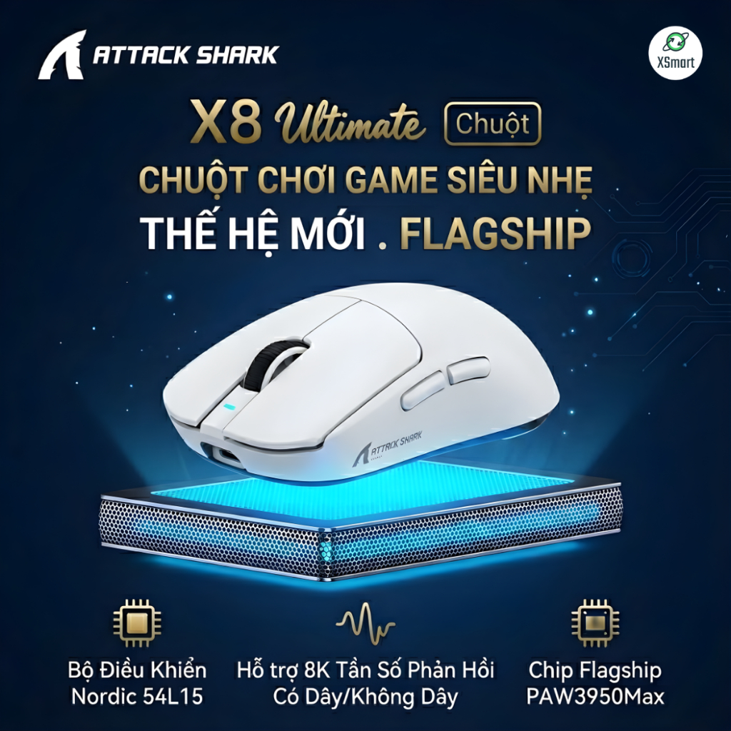 Chuột Không Dây Gaming Attack Shark X8 Ultimate Cảm Biến PAW3950MAX, Pin Sạc, Dongle 8K, App Macro | BigBuy360 - bigbuy360.vn