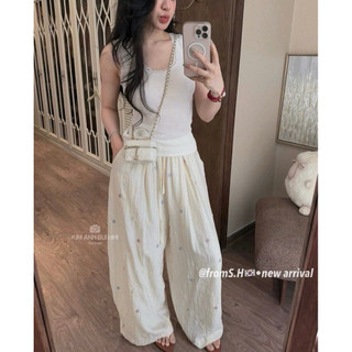 Quần Xuông Đũi Thêu Hoa KAB [Sẵn Ship]
