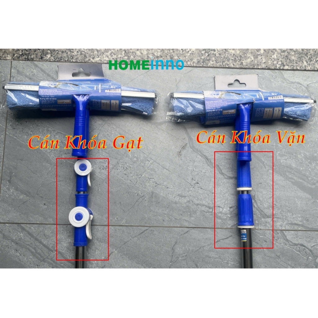 Bộ Cây Lau Kính, Gạt Kiếng Homeinno Cán Tăng Đơ Thu Ngắn 130cm Dài Ra 3met
