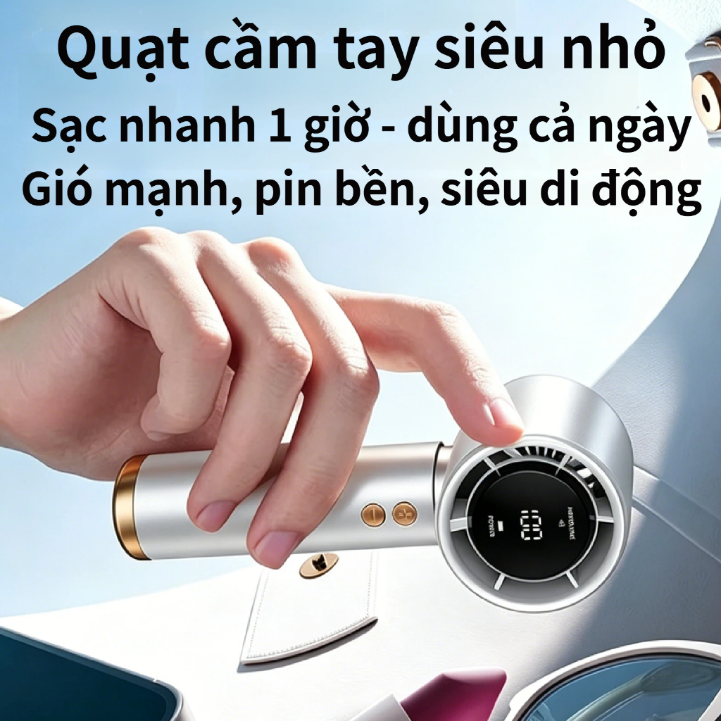 Quạt cầm tay N68 gió siêu mạnh, điều chỉnh vô cấp 100 tốc độ, pin 5000mAh siêu bền, quạt mini di động chống nóng mùa hè
