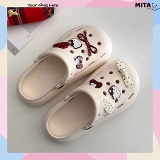Dép sục nữ đế cao 4cm basic kèm charm Mèo nơ đỏ kiểu sandal quai hậu dễ thương CS-278 Mita