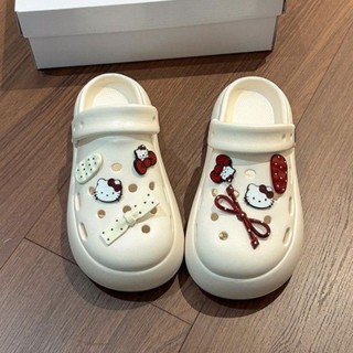 Dép sục nữ đế cao 4cm basic kèm charm Mèo nơ đỏ kiểu sandal quai hậu dễ thương CS-278 Mita
