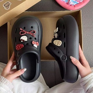 Dép sục nữ đế cao 4cm basic kèm charm Mèo nơ đỏ kiểu sandal quai hậu dễ thương CS-278 Mita